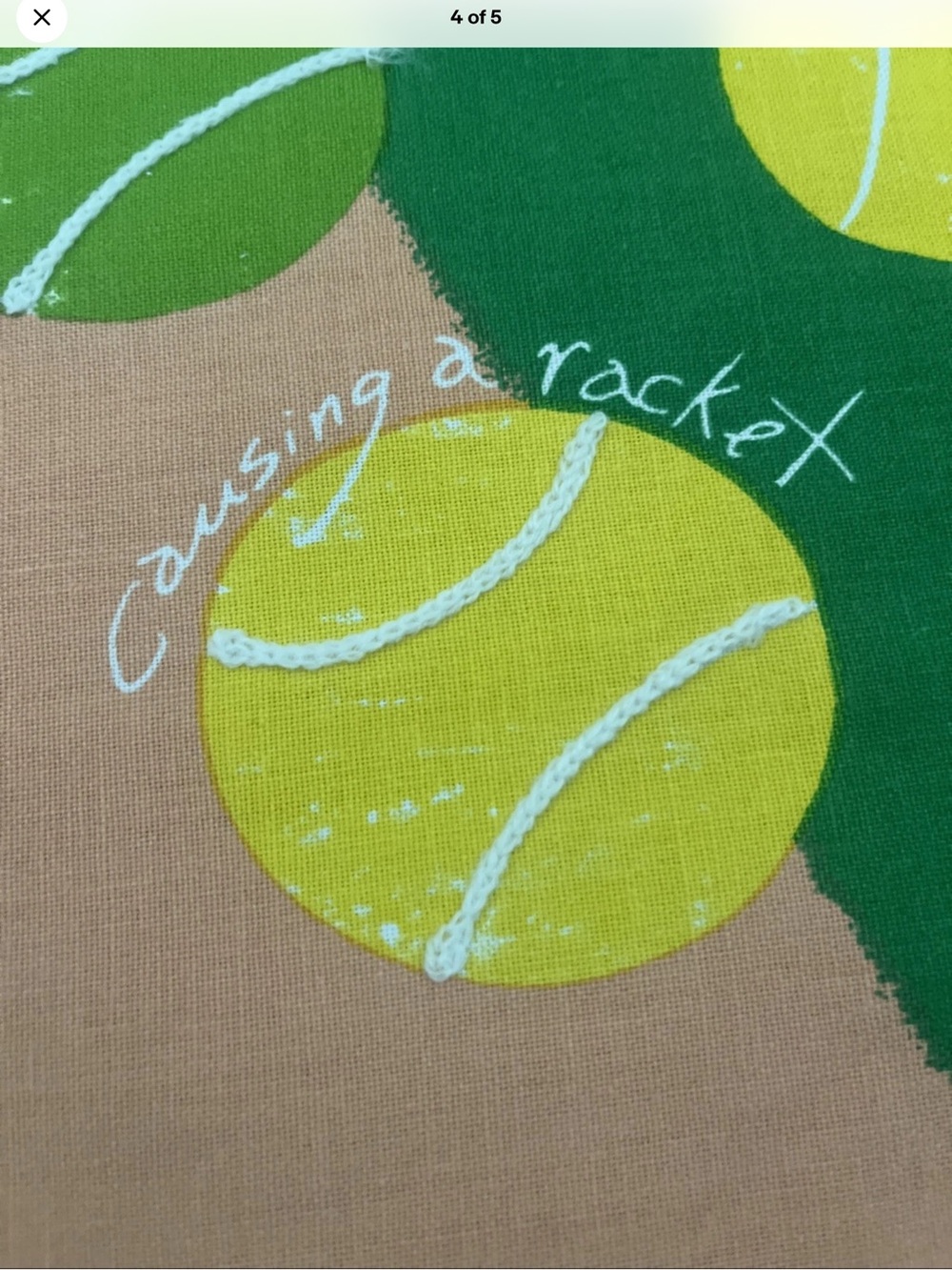 Anthropologie Green & Peach Tennis/PicklebalRacket Print Towel causing a racket. - Picture 3 of 6